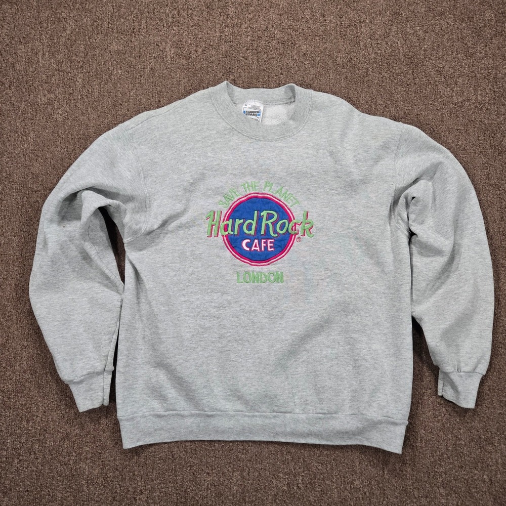 Vintage Hard Rock Cafe Sweatshirt Mens M Gray Embroidered London Save The Planet